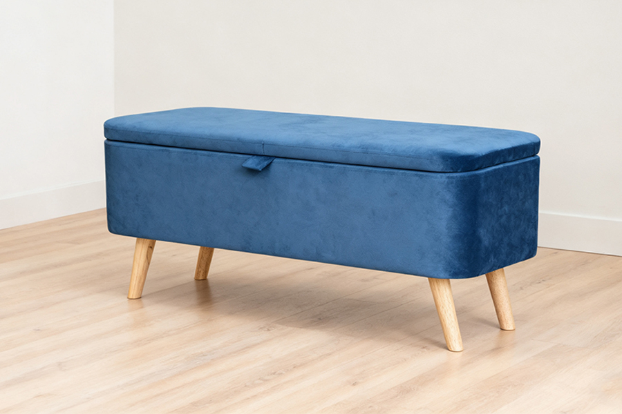 WSS956 Boîte Ottomane de Rangement en Velours Bleu Rembourré Rembourré