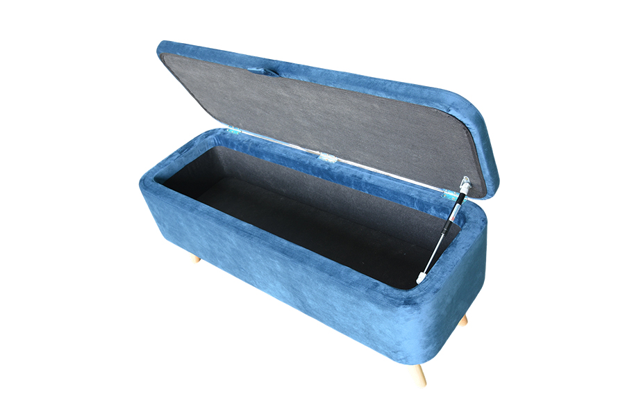 WSS956 Boîte Ottomane de Rangement en Velours Bleu Rembourré Rembourré