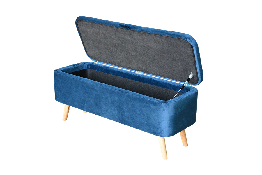 WSS956 Boîte Ottomane de Rangement en Velours Bleu Rembourré Rembourré