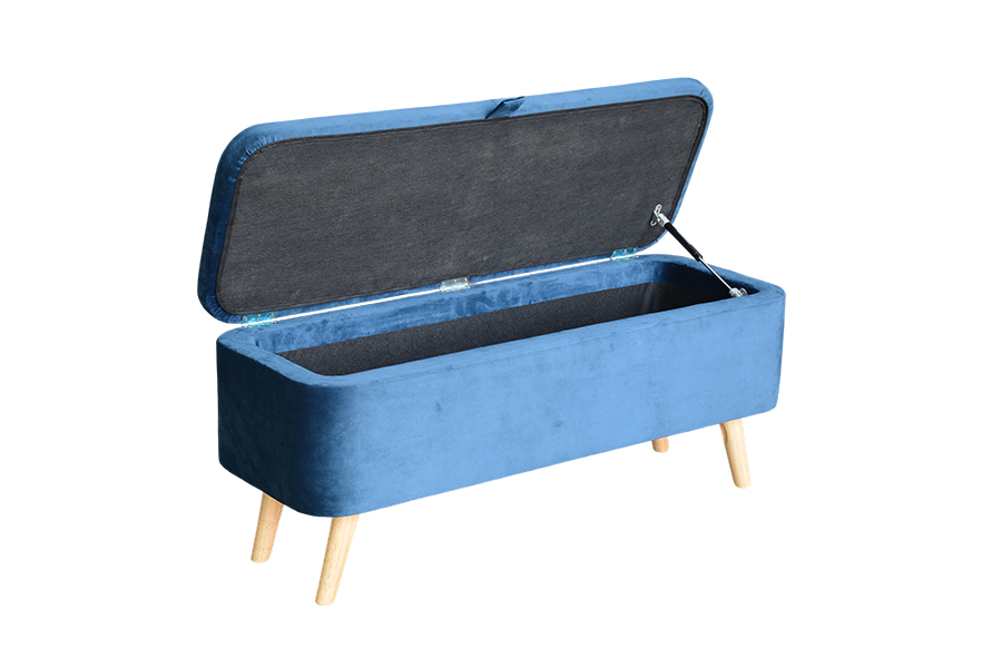 WSS956 Boîte Ottomane de Rangement en Velours Bleu Rembourré Rembourré