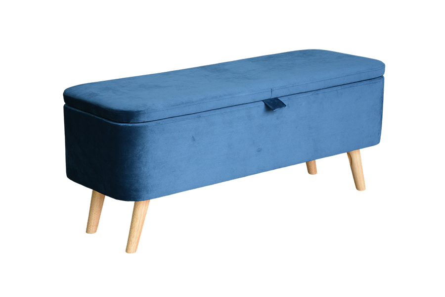 WSS956 Boîte Ottomane de Rangement en Velours Bleu Rembourré Rembourré