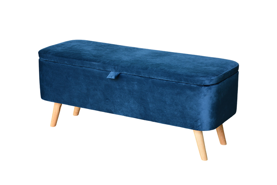 WSS956 Boîte Ottomane de Rangement en Velours Bleu Rembourré Rembourré