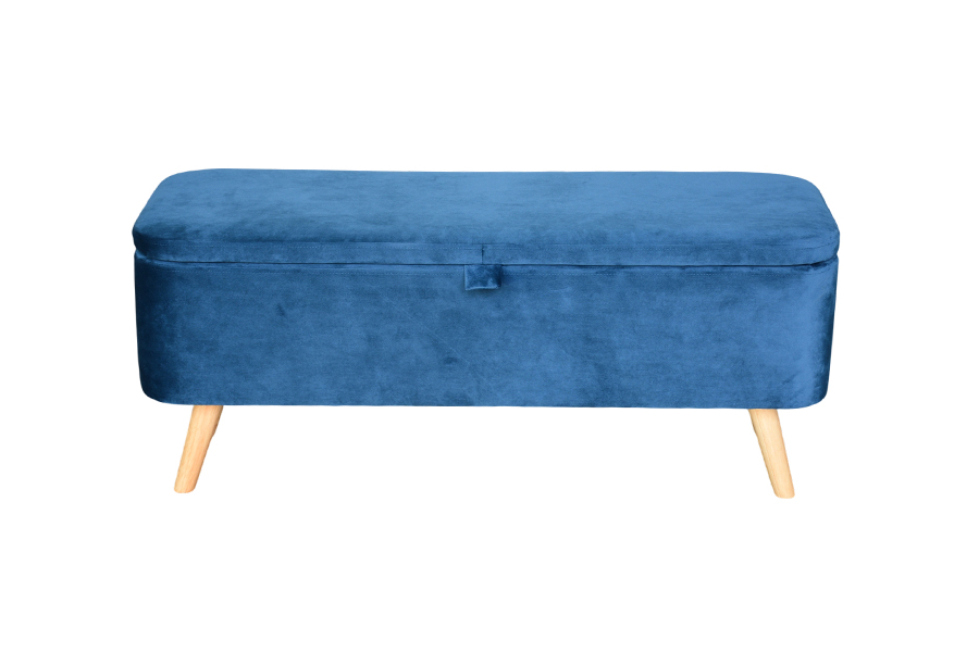 WSS956 Boîte Ottomane de Rangement en Velours Bleu Rembourré Rembourré