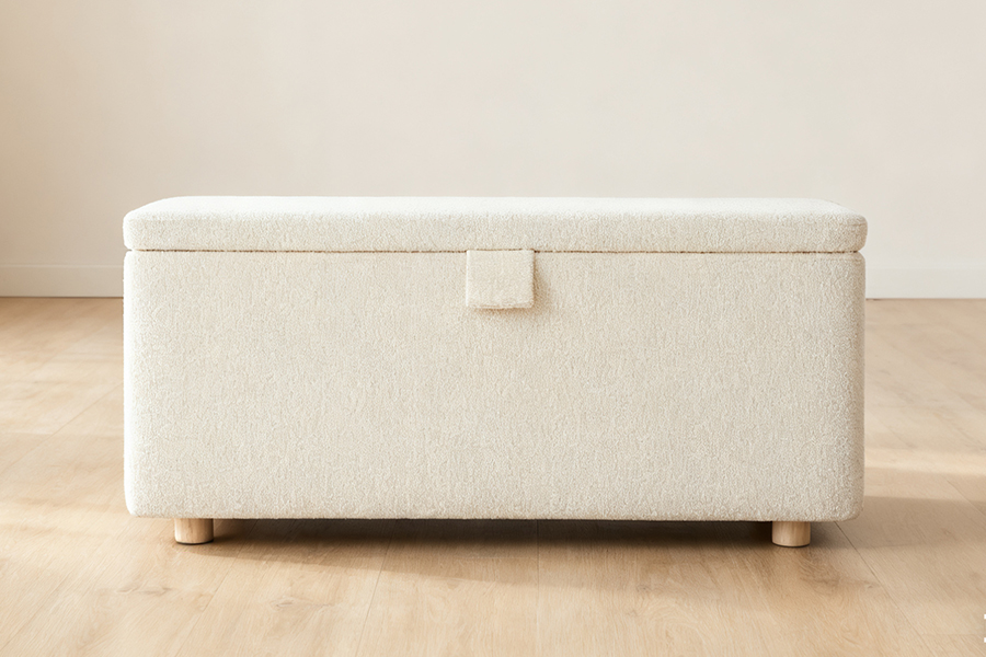 WSS977 Box Ottoman de Rangement en Toison d'Agneau Rembourré Rembourré
