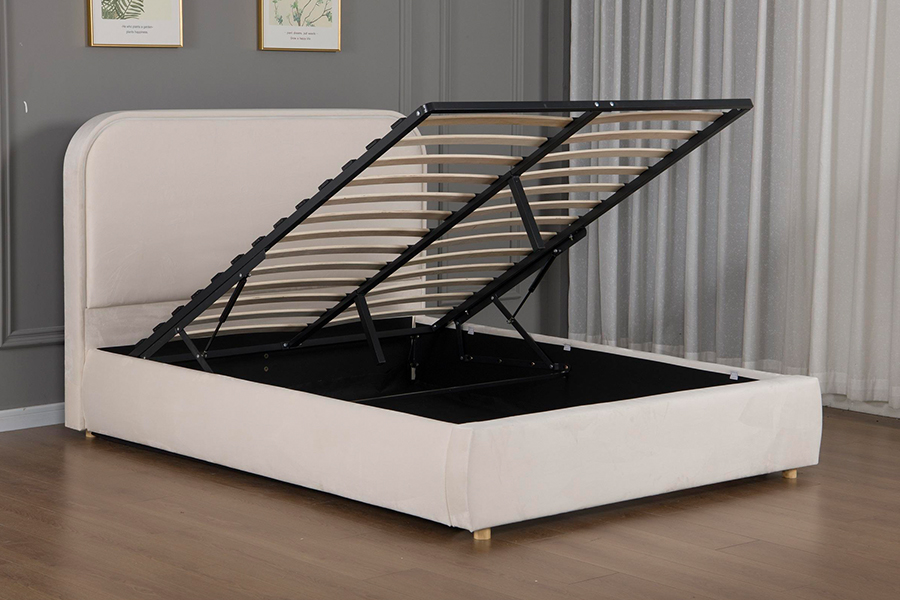 Tête de lit incurvée en bois 5032-1G, cadre de lit rembourré à LED