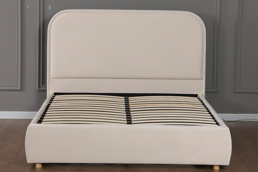 Tête de lit incurvée en bois 5032-1G, cadre de lit rembourré à LED