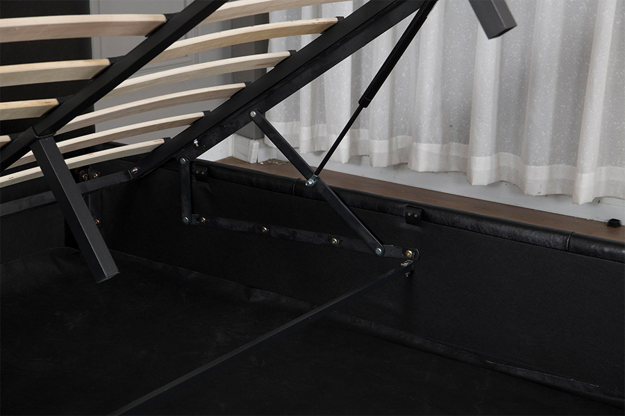 Cadre de lit de rangement rembourré en simili cuir noir moderne 5030G