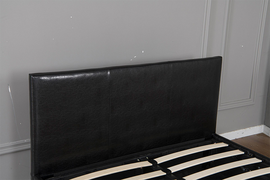 Cadre de lit de rangement rembourré en simili cuir noir moderne 5030G