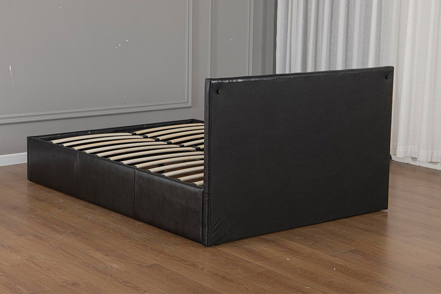 Cadre de lit de rangement rembourré en simili cuir noir moderne 5030G
