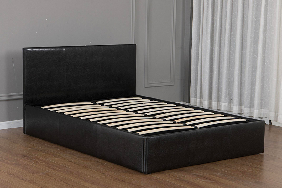 Cadre de lit de rangement rembourré en simili cuir noir moderne 5030G