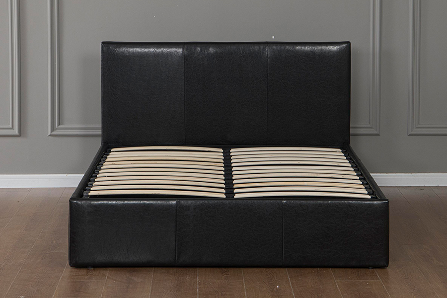 Cadre de lit de rangement rembourré en simili cuir noir moderne 5030G