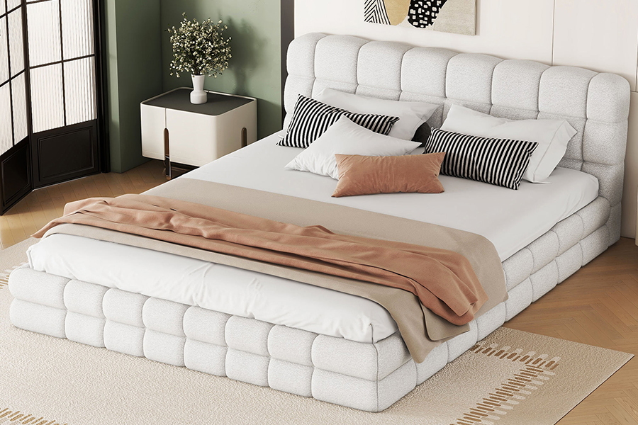 Cadre de lit rembourré superposé gigogne de lit de plate-forme réglable de tissu de peluche de N20