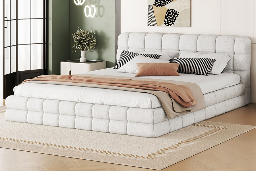 Cadre de lit rembourré superposé gigogne de lit de plate-forme réglable de tissu de peluche de N20