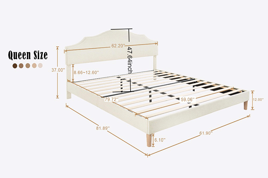 Lit rembourré queen size en tissu beige de haute qualité N21