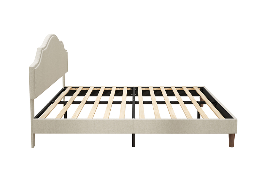 Lit rembourré queen size en tissu beige de haute qualité N21
