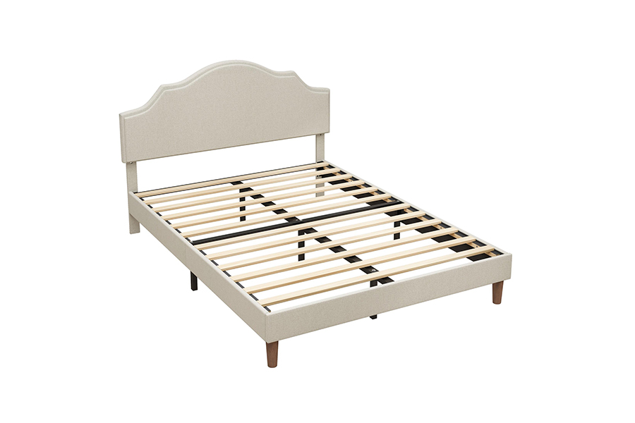Lit rembourré queen size en tissu beige de haute qualité N21