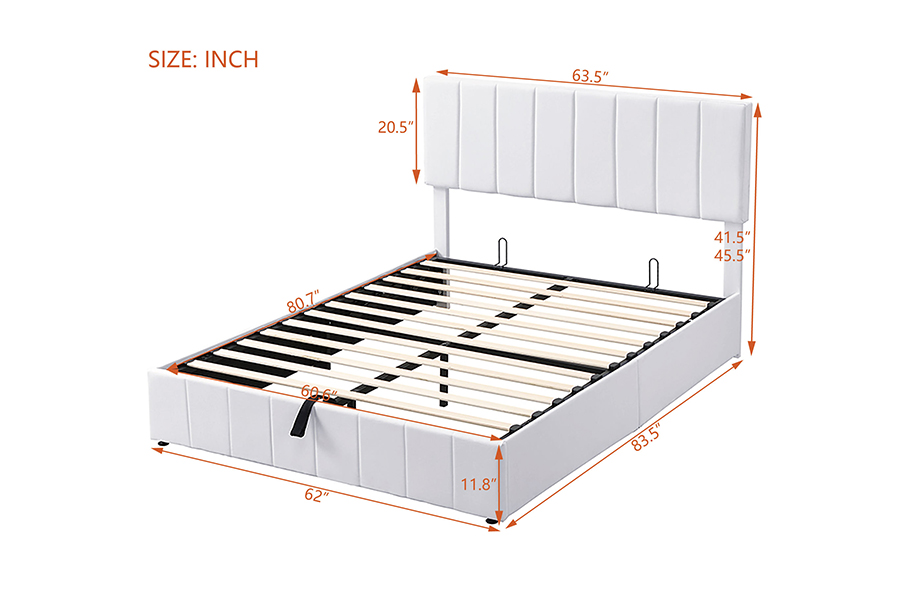 Cadres de lit de rangement rembourrés à cadre en bois durable et écologique en tissu blanc N5