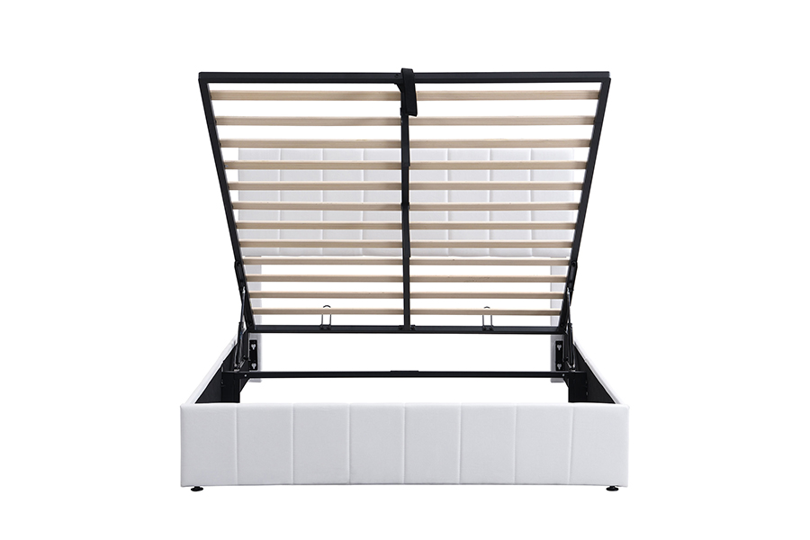 Cadres de lit de rangement rembourrés à cadre en bois durable et écologique en tissu blanc N5
