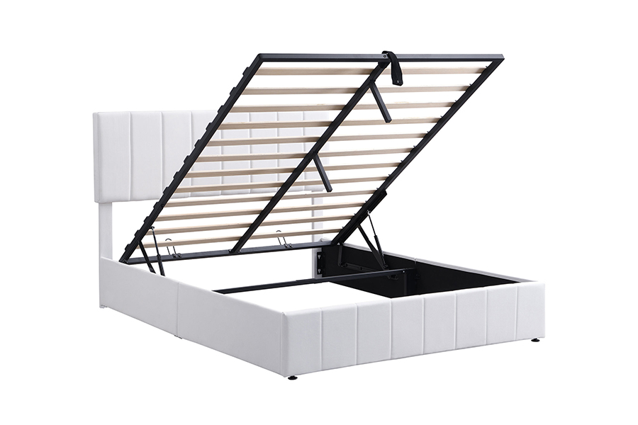 Cadres de lit de rangement rembourrés à cadre en bois durable et écologique en tissu blanc N5
