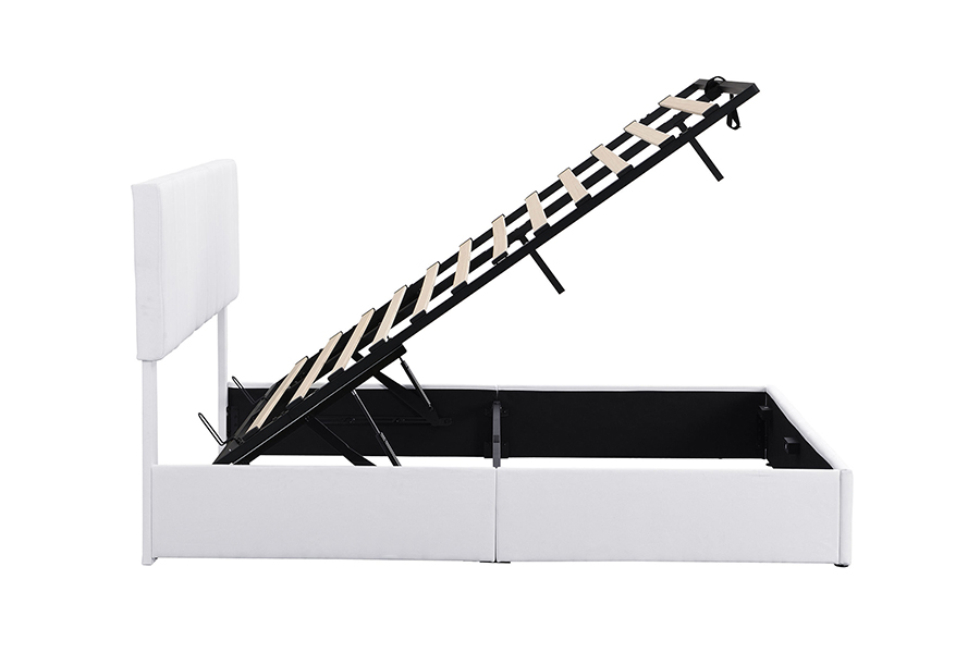Cadres de lit de rangement rembourrés à cadre en bois durable et écologique en tissu blanc N5