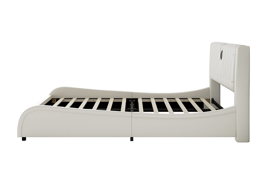 Lit à plate-forme réglable N8, lit doux blanc moderne, cadre de lit rembourré à LED
