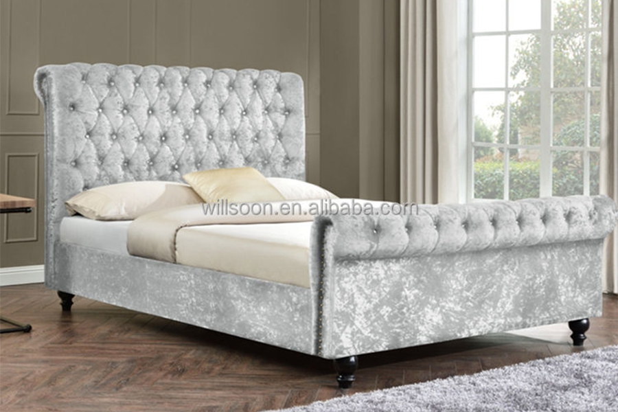1153 Lit rembourré design en forme de S en tissu velours