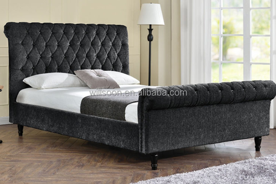 1153 Lit rembourré design en forme de S en tissu velours
