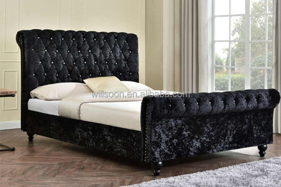 1153 Lit rembourré design en forme de S en tissu velours