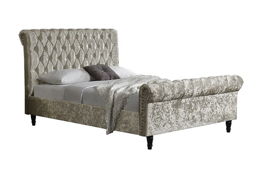 1153 Lit rembourré design en forme de S en tissu velours