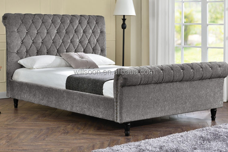 1153 Lit rembourré design en forme de S en tissu velours