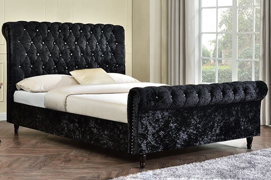 1153 Lit rembourré design en forme de S en tissu velours