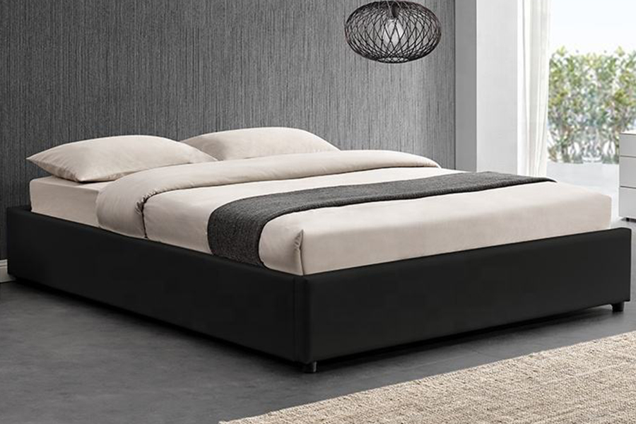 1151 Lit rembourré en lin design avec vérin à gaz ottoman