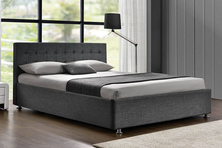 1151 Lit rembourré en lin design avec vérin à gaz ottoman
