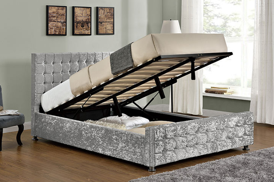 1150 Lit rembourré avec cadre en bois et tissu doux