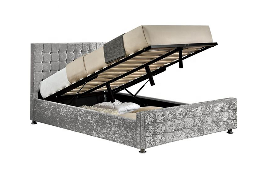 1150 Lit rembourré avec cadre en bois et tissu doux