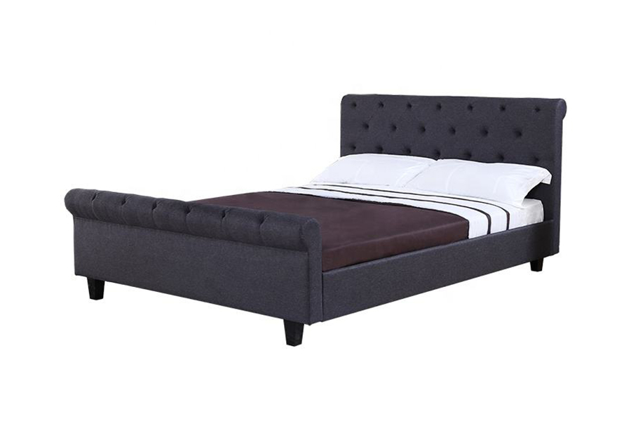 Cadre de lit de rangement rembourré en lin touffeté marron 1307