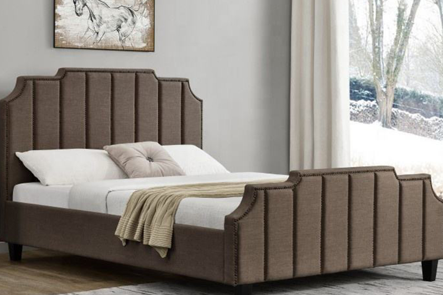 Lit rembourré avec cadre de lit double en tissu velours 1205