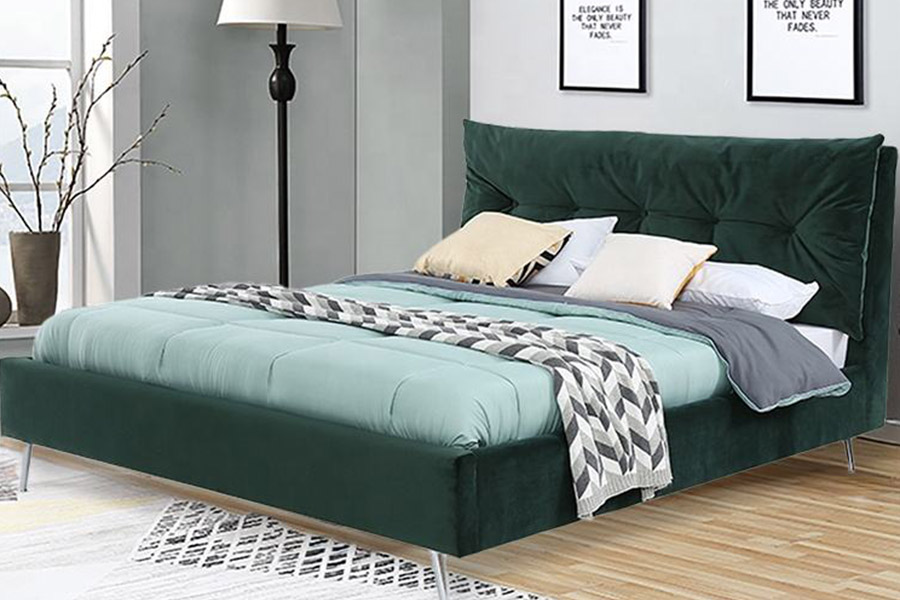 1392 Lit rembourré en tissu velours de style simple et moderne