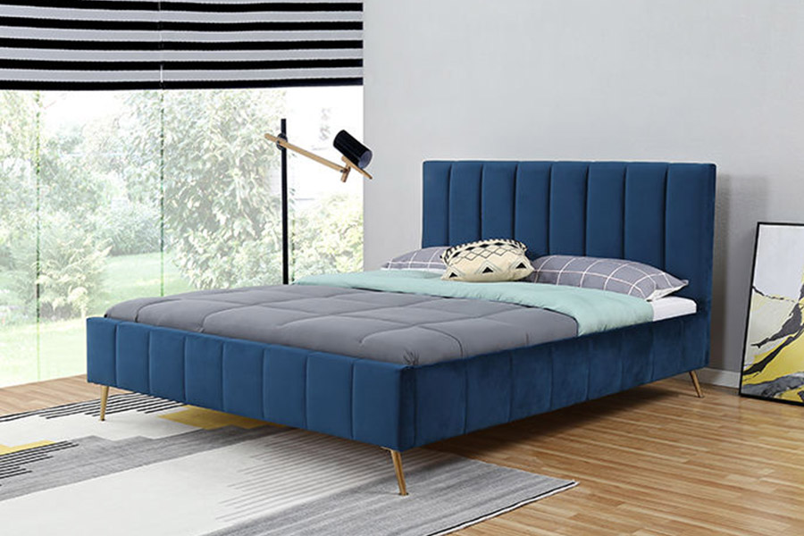 1382 Lit double de style moderne Lit rembourré en bois massif