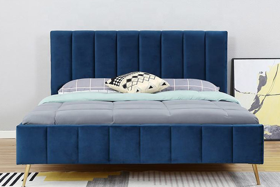 1382 Lit double de style moderne Lit rembourré en bois massif