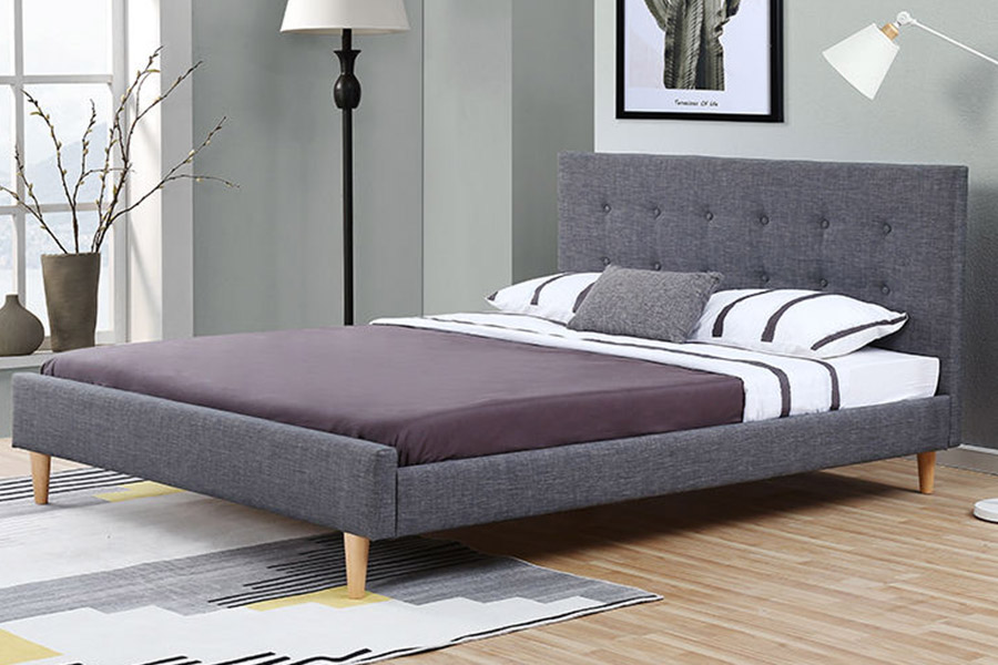 1380 Lits Scandinaves Lit Rembourré En Tissu Gris Foncé