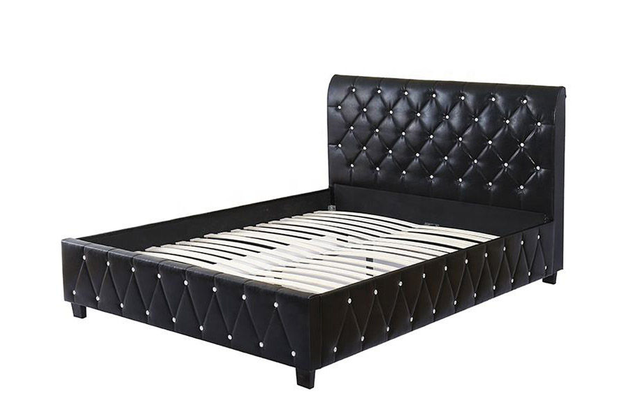 1367 Lit rembourré avec tête de lit en cuir PU souple noir
