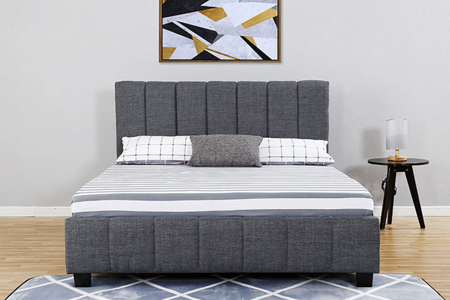 1333 Lit rembourré en tissu peluche gris moderne