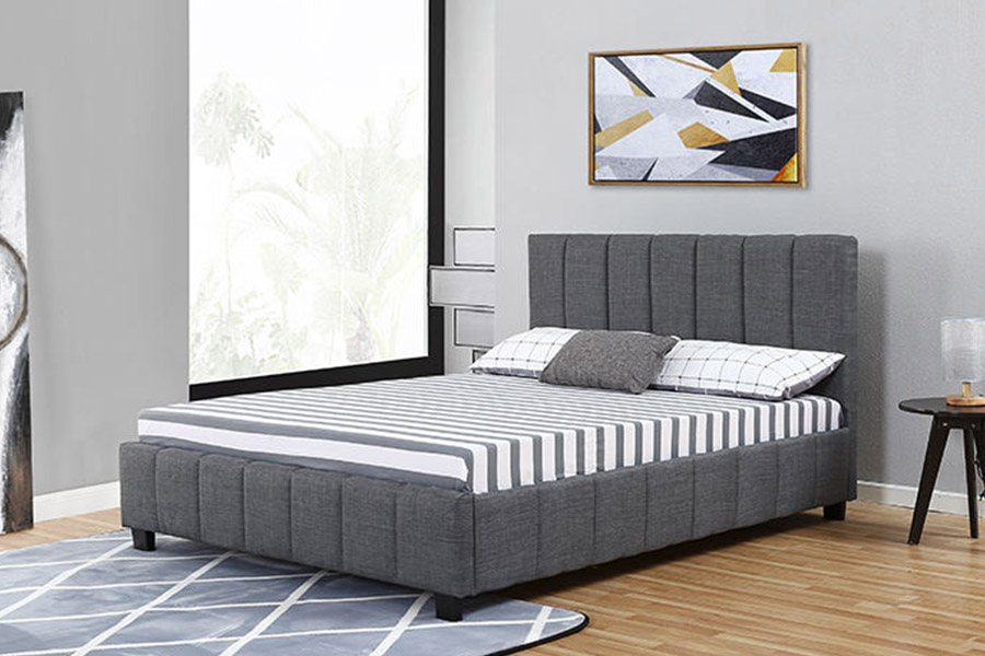 1333 Lit rembourré en tissu peluche gris moderne