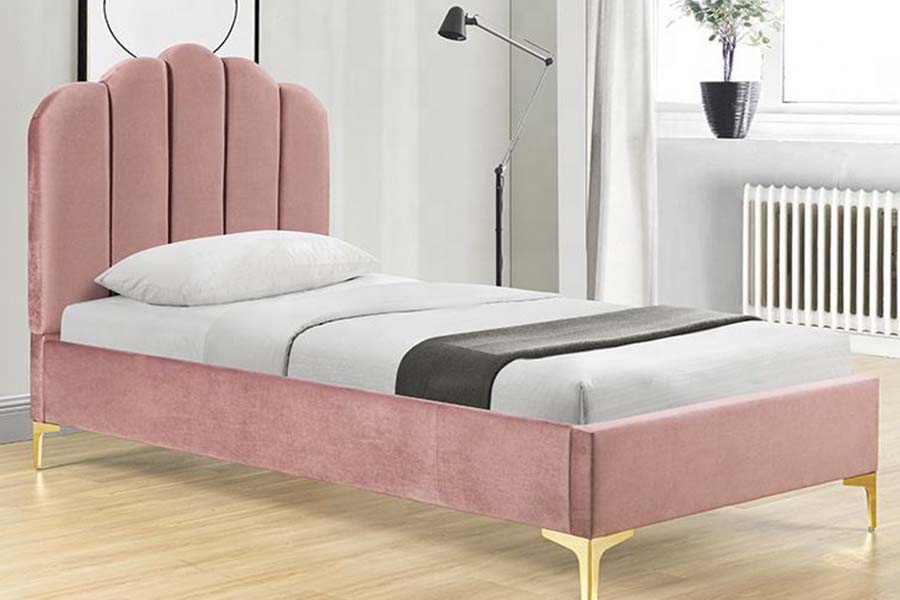 Lit plateforme en tissu de lin rose 1655, lit rembourré