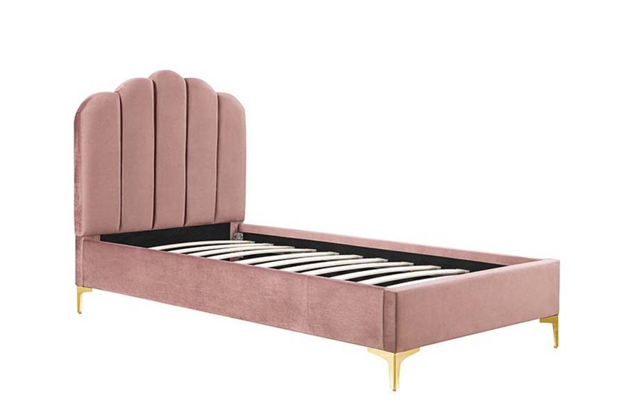 Lit plateforme en tissu de lin rose 1655, lit rembourré
