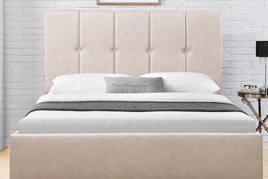 Lit rembourré King Size en tissu doux, design à boutons, 1616