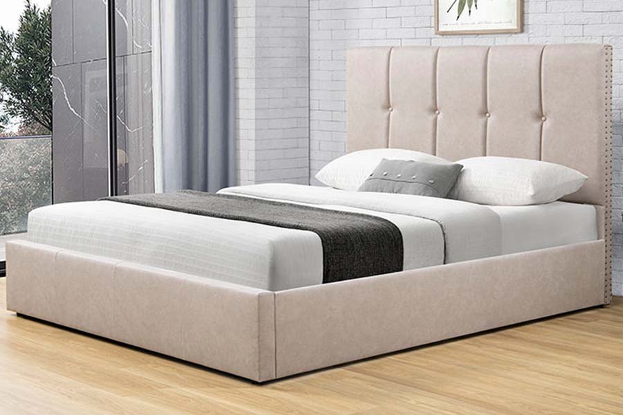 Lit rembourré King Size en tissu doux, design à boutons, 1616