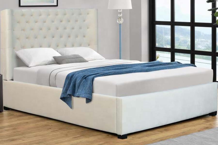 Lit rembourré en tissu avec tête de lit à 1500 boutons