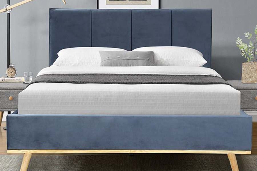 Lit double en tissu 1495, cadre de lit durable, lit rembourré